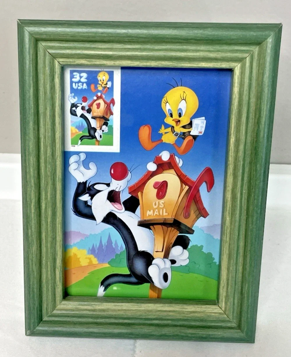 USPS 32¢ Sylvester Tweety Framed Stamp Display Warner Bros Looney Tunes 1998